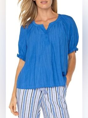 LIVERPOOL
Puff Sleeve Crinkled Top - Cobalt Blue
$59